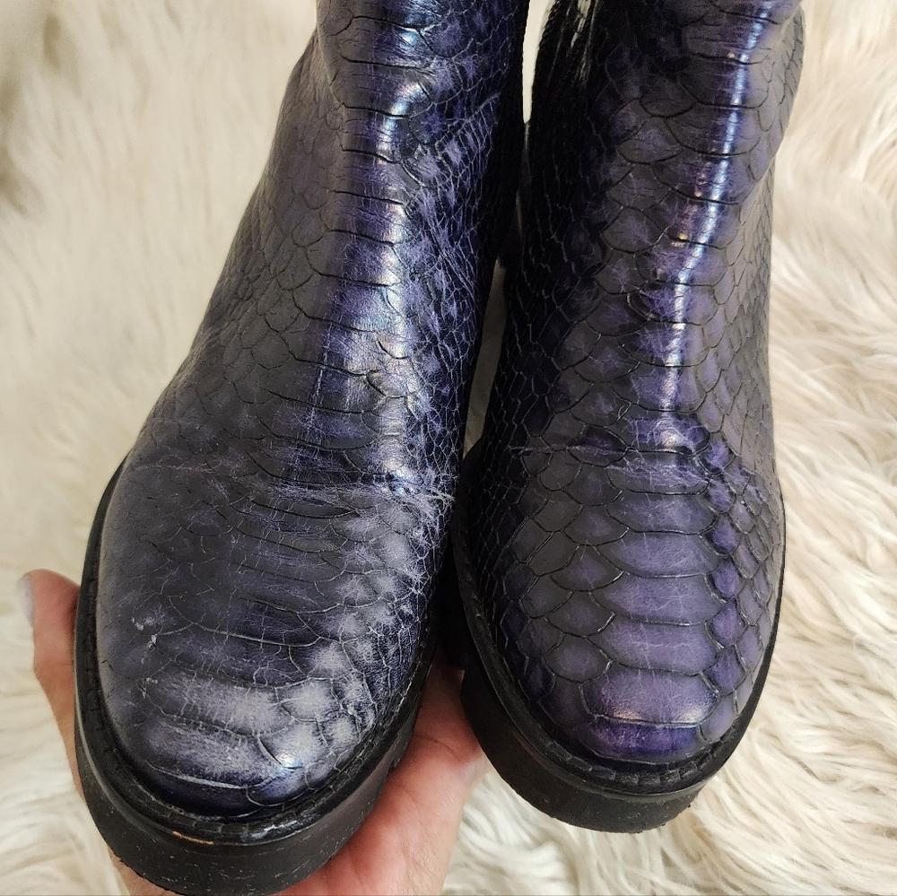 POLETTO PURPLE SNAKE LEATHER ANKLE BOOTS PLATFORM WOMENS SIZE 37 - Picture 6 of 10